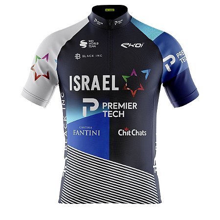 Camisa Ciclismo Masculina Israel Azul Com Bolsos Uv 50+