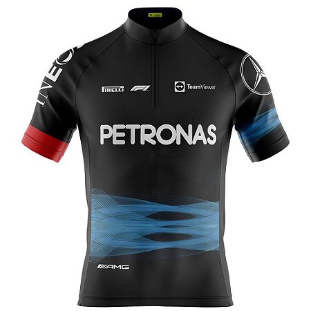 Camisa Ciclismo Masculina Petronas Preta Com Bolsos Uv 50+