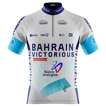 Camisa Ciclismo Masculina Bahrain Branca Com Bolsos Uv 50+