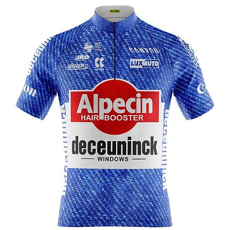 Camisa Ciclismo Masculina Alpecin Azul Com Bolsos Uv 50+