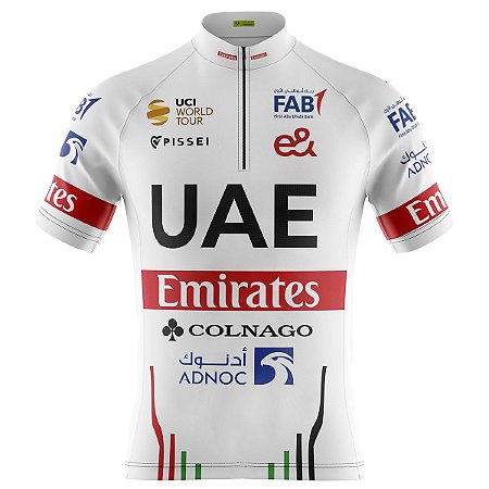 Camisa Ciclismo Masculina UAE Branca Com Bolsos Uv 50+
