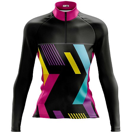 Camisa Ciclismo Mountain Bike Feminina Pro Tour Abstrata Manga Longa