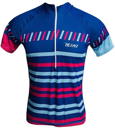 Camisa Ciclismo Mountain Bike Feminina Azul e Rosa Dry Fit Proteção UV+50