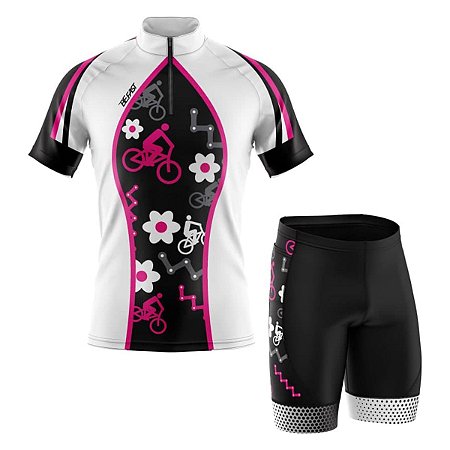 Conjunto Ciclismo Feminino Bermuda e Camisa Bike Flores