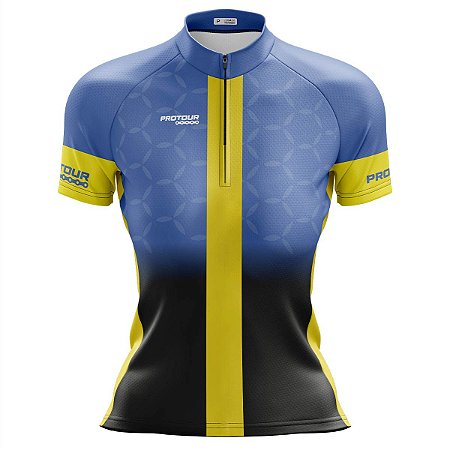 Camisa Ciclismo Moutain Bike Feminina Pro Tour Escuderia Azul Proteção UV+50