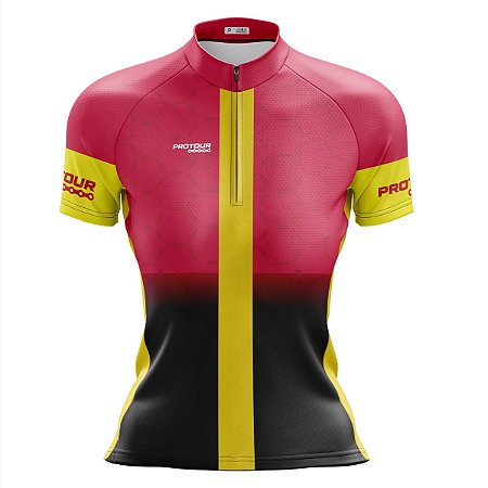 Camisa Ciclismo Mountain Bike Pro Tour Escuderia Rosa Dry Fit Proteção UV+50