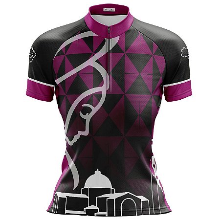 Camisa Ciclismo Mountain Bike Feminina Nossa Senhora Aparecida Rosa Proteção UV+50