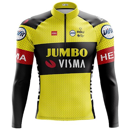 Camisa Ciclismo Mountain Bike Jumbo Visma Manga Longa Dry Fit Proteção UV+50