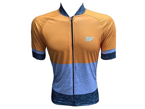 Camisa Ciclismo Zíper Total Laranja / Cinza Dry Fit Proteção UV+50