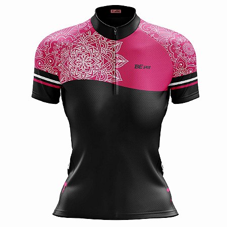 Camisa Ciclismo Mountain Bike Feminina Mandala Rosa Dry Fit Proteção UV+50