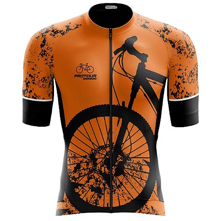 Camisa Ciclismo Pro Tour Premium Bike Laranja Unissex Proteção UV+50 Barra Siliconada