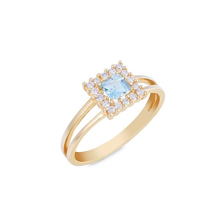 Anel água marinha quadrada com 16 diamantes