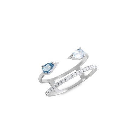 Gota topázio azul swiss e gota topázio azul london com 20 diamantes em ouro branco