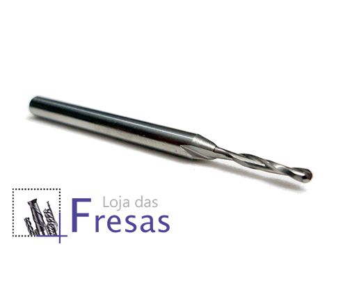 Fresa ball nose de 2 cortes helicoidais - 1,5mm - Metal duro