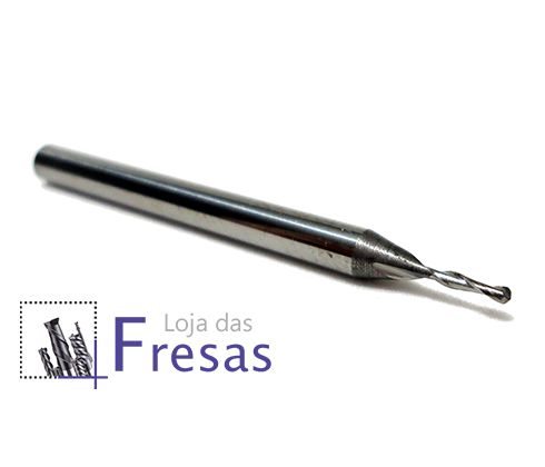 Fresa ball nose de 2 cortes helicoidais - 1mm - Metal duro