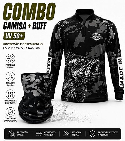 Kit Camisa + Buff/Bandana UV (Traíra All Black)