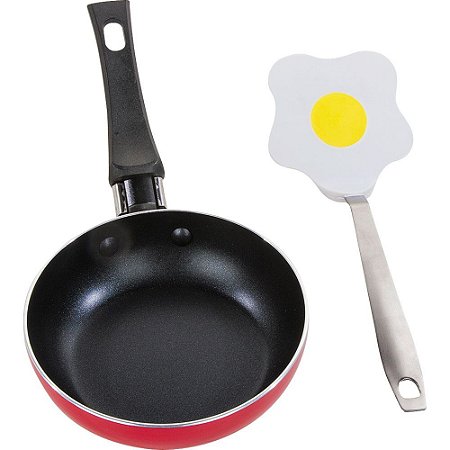 Conjunto Mini Frigideira 12cm Antiaderente Com Espátula Ovo