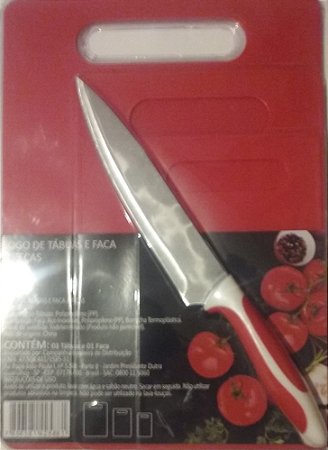 Jogo Tábua De Corte Antibacteriana Vermelha e Faca Grande - 4 peças