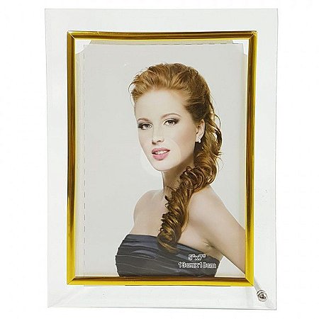 PORTA RETRATO VIDRO 10X15 DOURADO VERTICAL