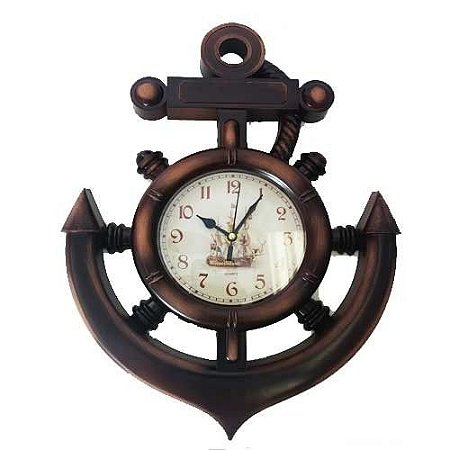 Relógio de Parede Âncora e Leme de Navio Estilo Brasão