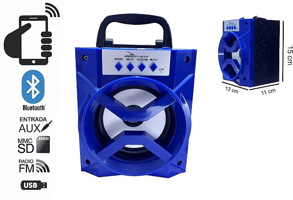 Caixa De Som Bluetooth Portátil Rádio Fm Micro Sd - Azul