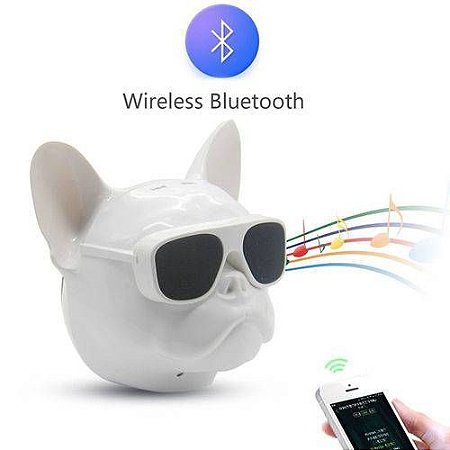 Caixa De Som Bluetooth Bulldog Francês Cachorro Portátil 8w Branca - FRETE GRÁTIS
