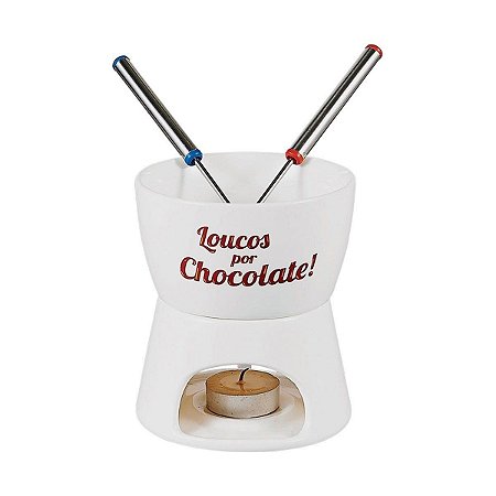 Jogo De Fondue 350 Ml De Porcelana 02 Garfos - 4 Peças