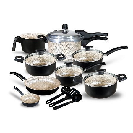 Jogo de Panelas Teflon Munique 11 Pçs com Panela de Pressão fechamento externo de 2.5L