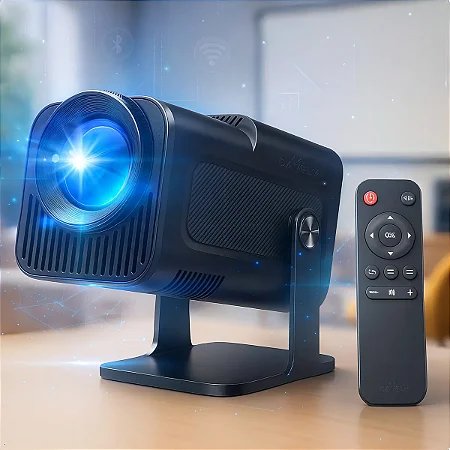 Projetor Hy320 Davely Smart TV Android WiFi6 390 ANSI Lumens Full HD 4K Mini Projetor Portátil Preto com Controle Remoto