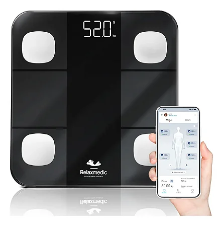 Balança Digital Corporal Bioimpedância Aplicativo Bluetooth Relaxmedic