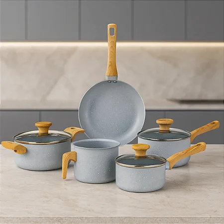 Jogo De Panelas Antiaderente Cerâmica Mimo Style 5 Peças Grafite