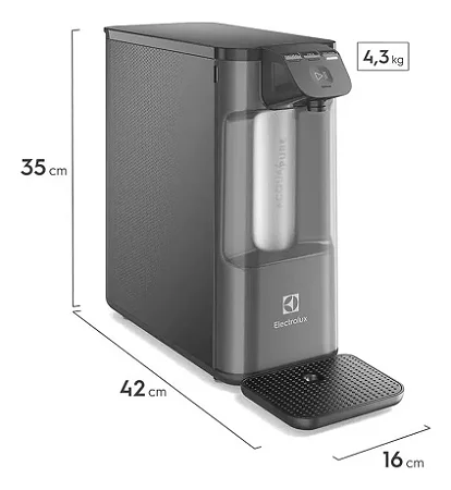 Purificador de Água Gelada Fria e Natural Eletrônico Placa Compacto Electrolux PE12G com Filtro Carvão 6 meses ou 3000L Painel Touch Cinza