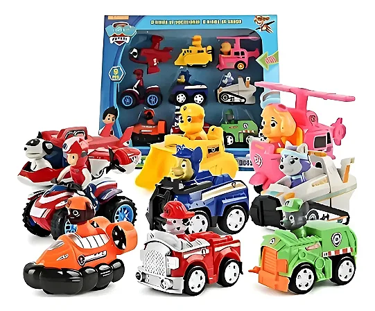 Kit 9 Carros E Personagens Patrulha Canina Coleção Fricção