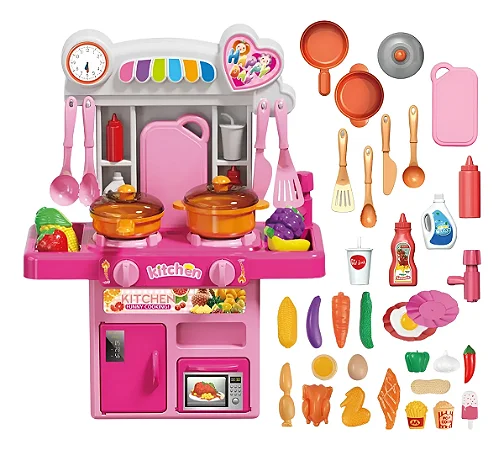 Cozinha Infantil Completa Com Luz E Som Acessórios Sai Água Rosa