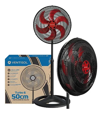 Ventilador de pé Ventisol Ventilador de Coluna Turbo 6 10037 turbo com 6 pás de Plástico vermelho estrutura preto, 40cm de diâmetro 60 Hz