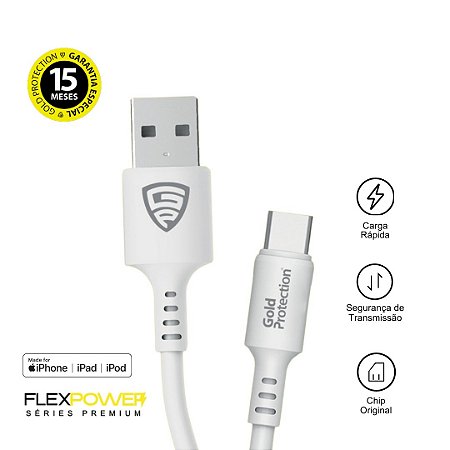 Cabo Flex Power Fast Charging USB - A /  TIPO C - GOLD PROTECTION