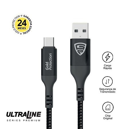 Cabo Ultraline - Fio trançado + Metal - USB - A / TIPO C - GOLD PROTECTION