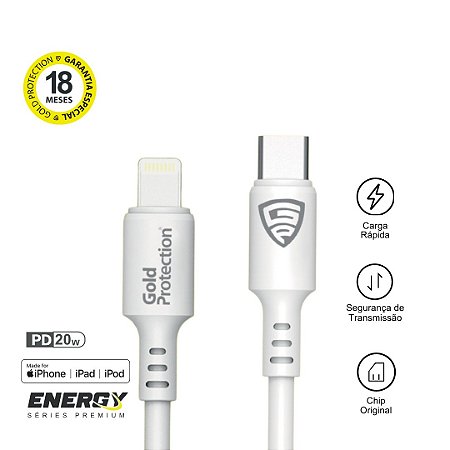 Cabo Energy PD 20W - SUPER SOFT POWERLINE - TIPO C  /  IPHONE - GOLD PROTECTION