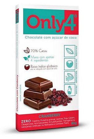 Chocolate Only4 70% Cacau com Cramberry 80g