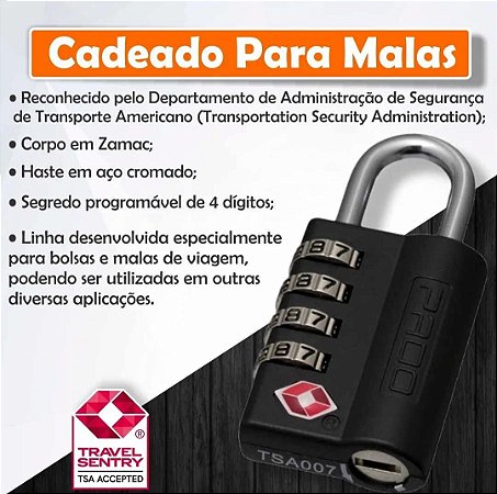 Cadeado para malas TSA Pado - cód.018