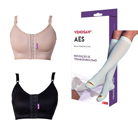 Kit 2 Sutiãs cirúrgico Alta sustentação + Meia Antitrombo 3/4 Venosan