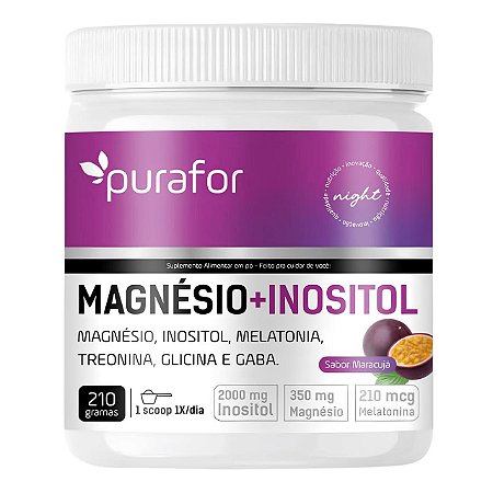 Magnésio + Inositol Night PuraFor 210g – Maracujá (NOITE)