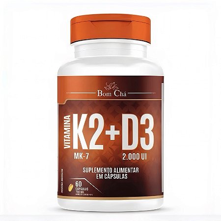 Vitamina K2 MK7 + D3 2.000 UI Bom Chá – 60 Cápsulas
