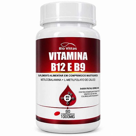 Vitamina B12 + B9 Metilfolato Bio Vittas – 60 Comprimidos Mastigáveis