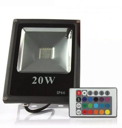 Refletor Led Holofote SMD 20w Rgb Colorido Prova D'água Controle