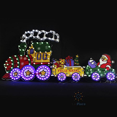 Enfeite Natal Luminoso Papai Noel no trem Painel led Natal