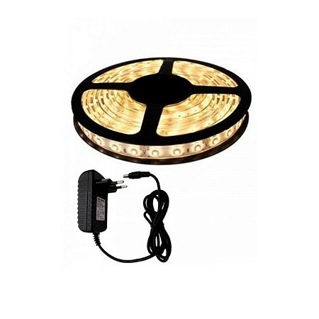 Fita Led Completa + Fonte 5050 Rolo 5m 300 Leds Dupla Face 3M - Sanca, Teto e Gesso