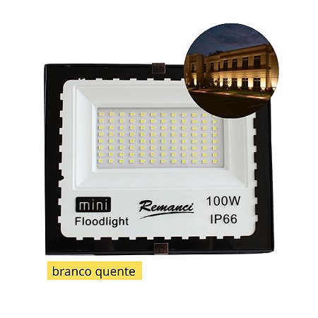 Refletor Holofote Led 100w Branco Quente Mini Prova D'água Bivolt