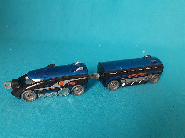 Miniatura de metal Hot wheels 2010, trem e vagão azuis conectaveis Rapid transit usada