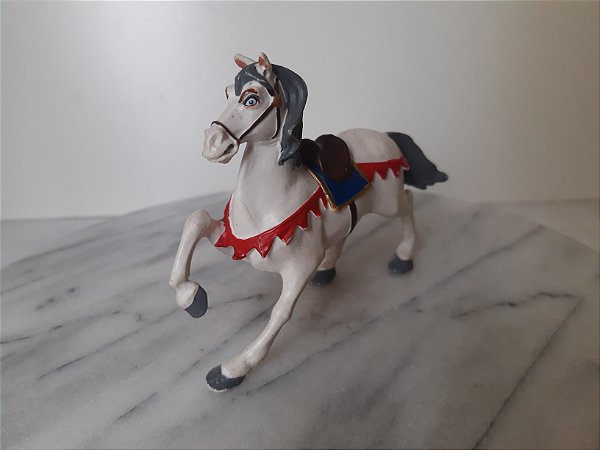 Cavalo branco com sela do cavaleiro medieval Papo 1999, 13 cm, usado